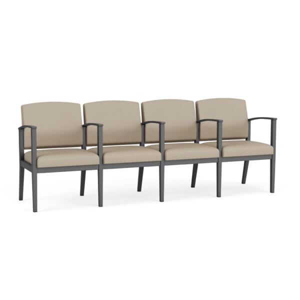 Amherst Steel 4 Seater with Center Arms - Charcoal, Concrete (Healthcare Vinyl)