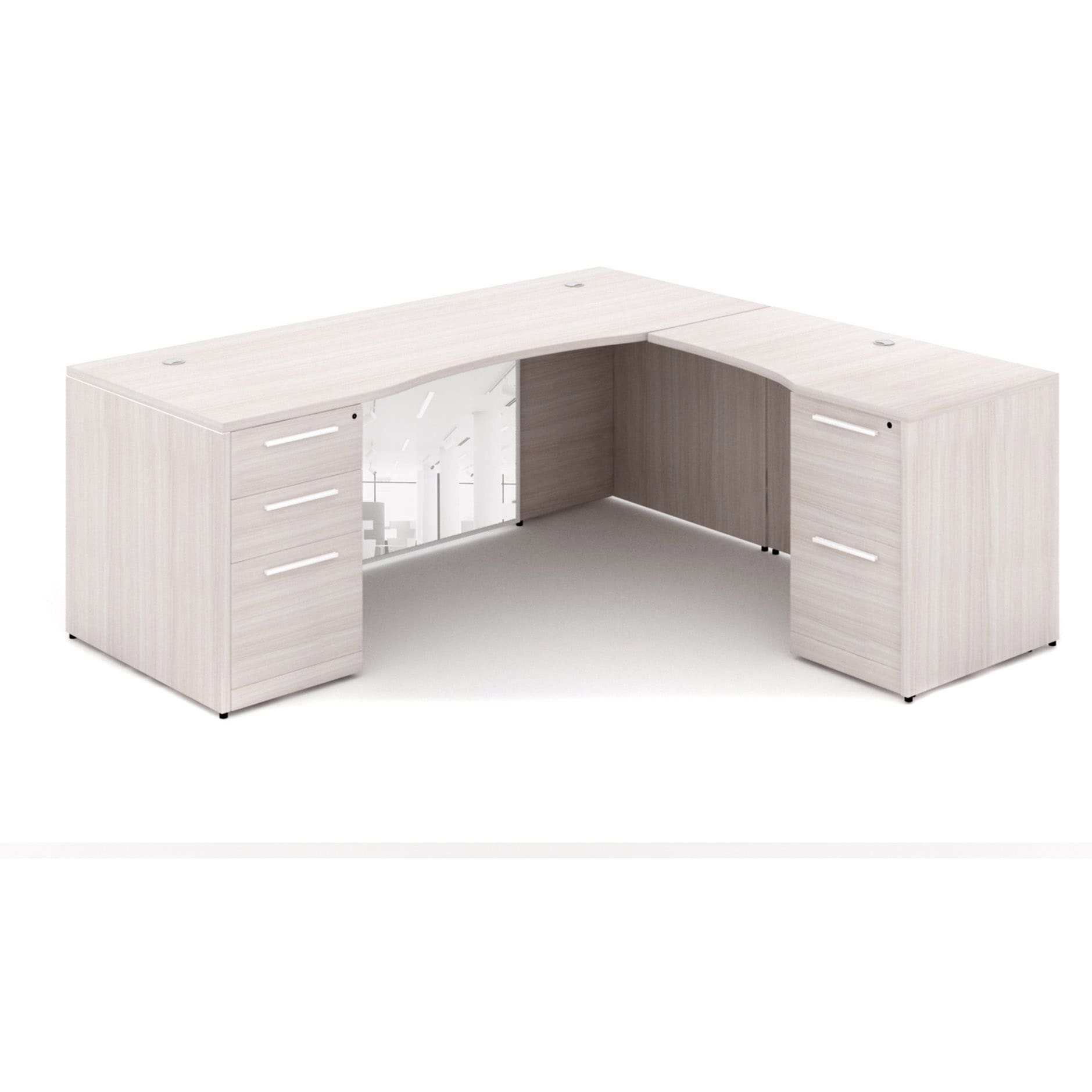 72" L-Shaped Bow front Desk with Glass Modesty Panel - Image 3