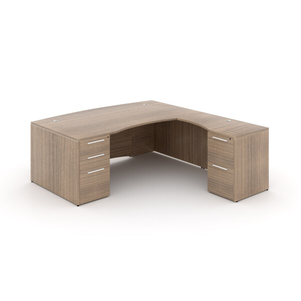 72" L-Shaped Bow Front Desk with Curved Laminated Modesty Panel