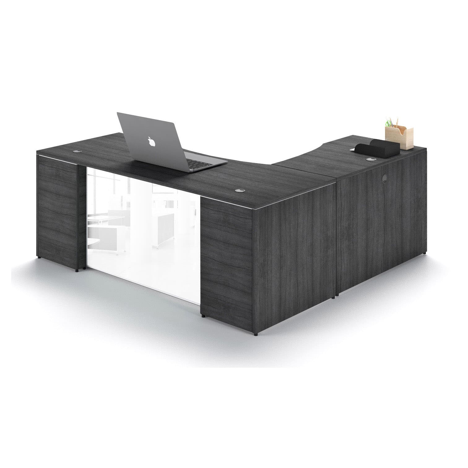 66" L-Shaped Rectangular Desk with Glass Modesty Panel - Image 16