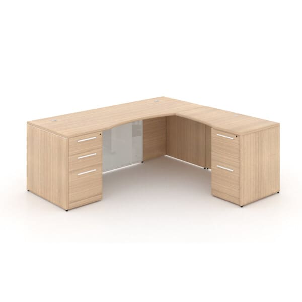 66" L-Shaped Rectangular Desk with Glass Modesty Panel