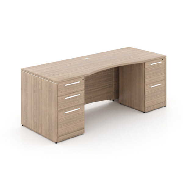 66″ x 30″ Desk with Curved Modesty and Top and Double Full Pedestals