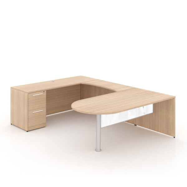 72"W Bullet Top Desk with Glass Modesty, 42" Curved Bridge, and 72" x 24" Credenza with File/File Pedestal