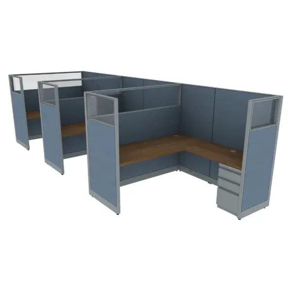 6′ x 6′ L-Shaped Cubicle Workstation 65″H Panel with Framed Glass on Wing Panels