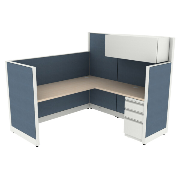 6′ x 6′ L-Shaped Cubicle Workstation 65″H Panel Spine and Overhead Hutch with 50" Wing Panels