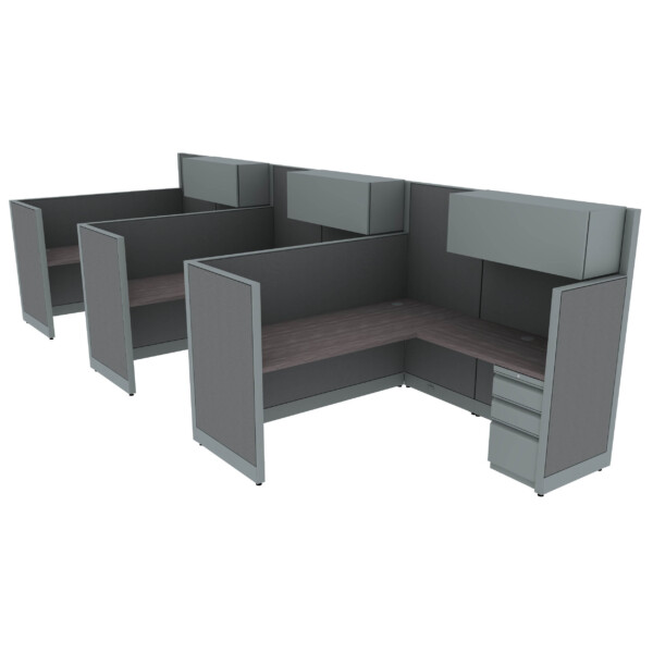 6′ x 6′ L-Shaped Cubicle Workstation 65″H Panel Spine and Overhead Hutch with 50" Wing Panels