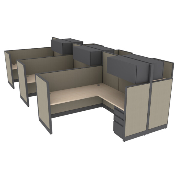 6′ x 6′ L-Shaped Cubicle Workstation 65″H Panel Spine and Overhead Hutch with 50" Wing Panels