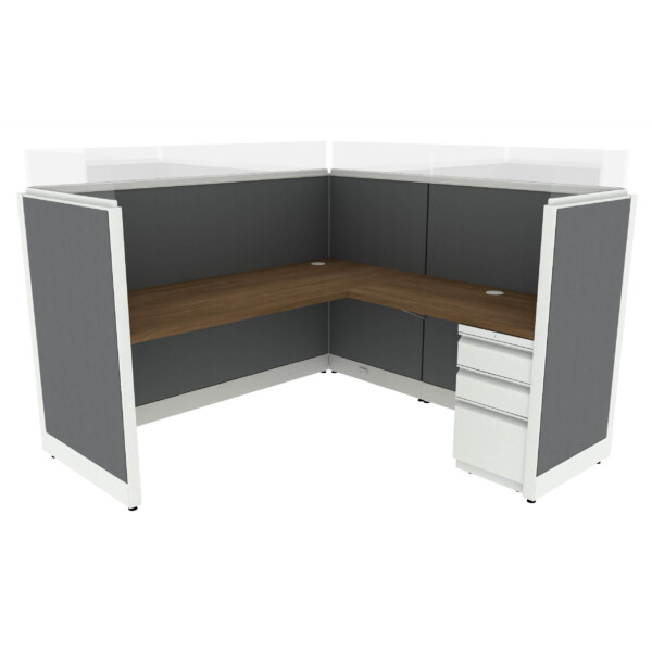 6′ x 6′ L-Shaped Cubicle Workstation 50″H Panel with Frameless Glass