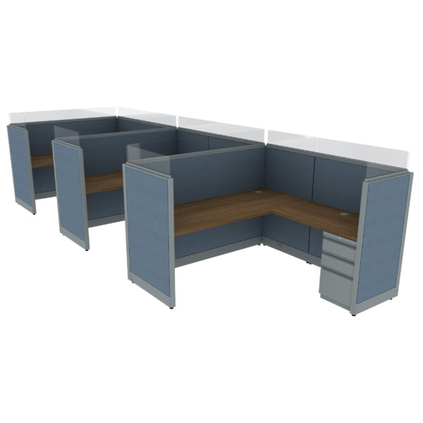 6′ x 6′ L-Shaped Cubicle Workstation 50″H Panel with Frameless Glass