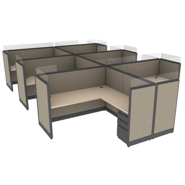 6′ x 6′ L-Shaped Cubicle Workstation 50″H Panel with Frameless Glass