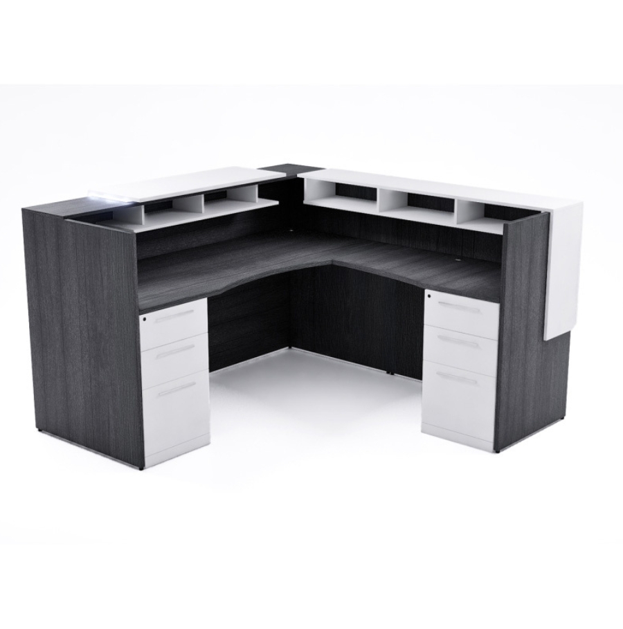 72" x 36" L Shaped Reception Desk with Overlay Storage and LEDs - Image 11