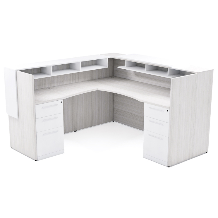 72" x 36" L Shaped Reception Desk with Overlay Storage and LEDs - Image 3