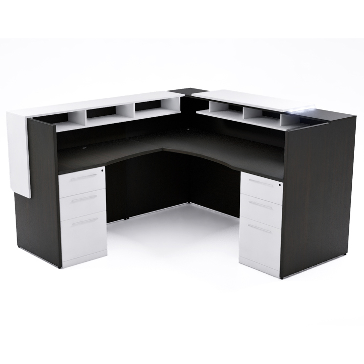 72" x 36" L Shaped Reception Desk with Overlay Storage and LEDs - Image 4